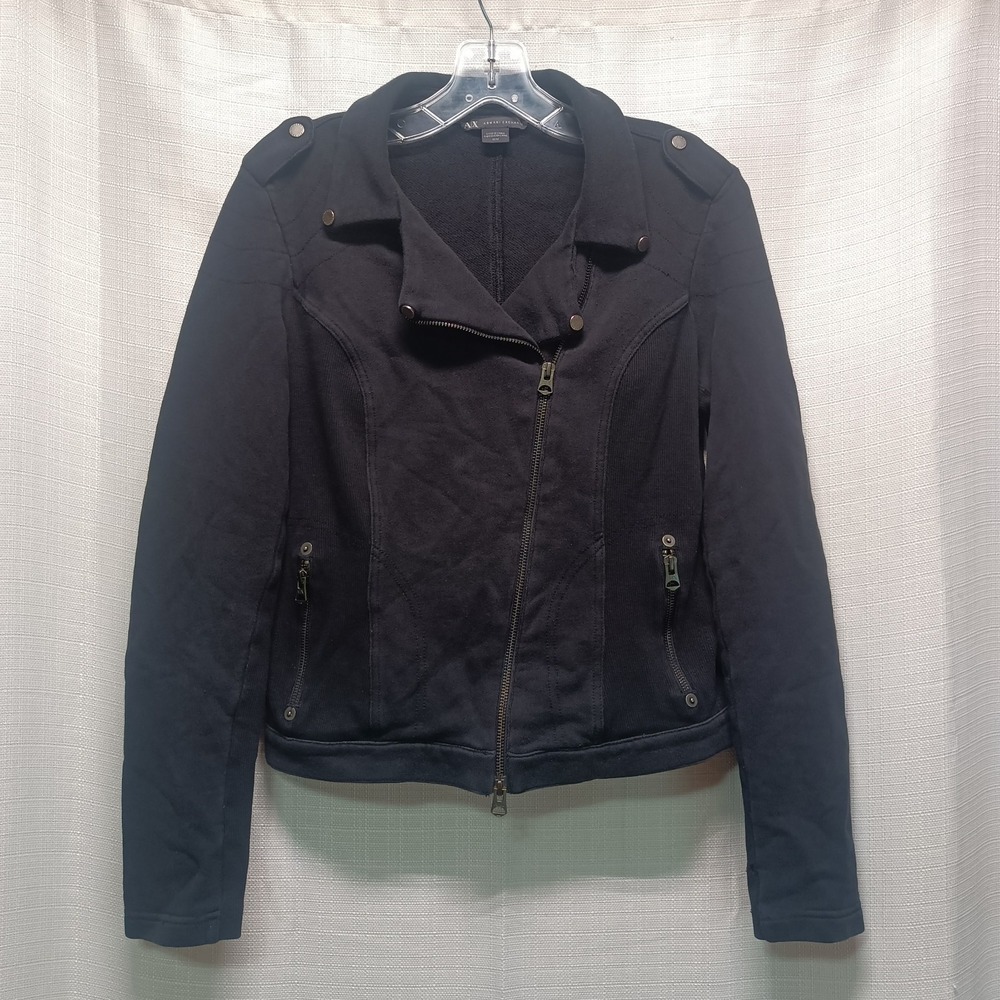Armani Exchange Women's Black Asymmetrical  Zip Moto Jacket‎ Size M Cotton